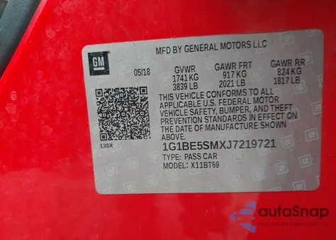 2018 Chevrolet Cruze Lt Auto from USA, damaged, VIN 1G1BE5SMXJ7219721